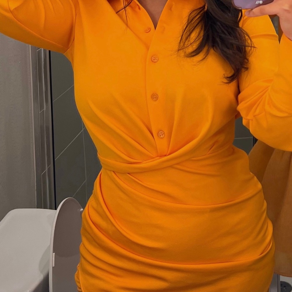 orange zara dress